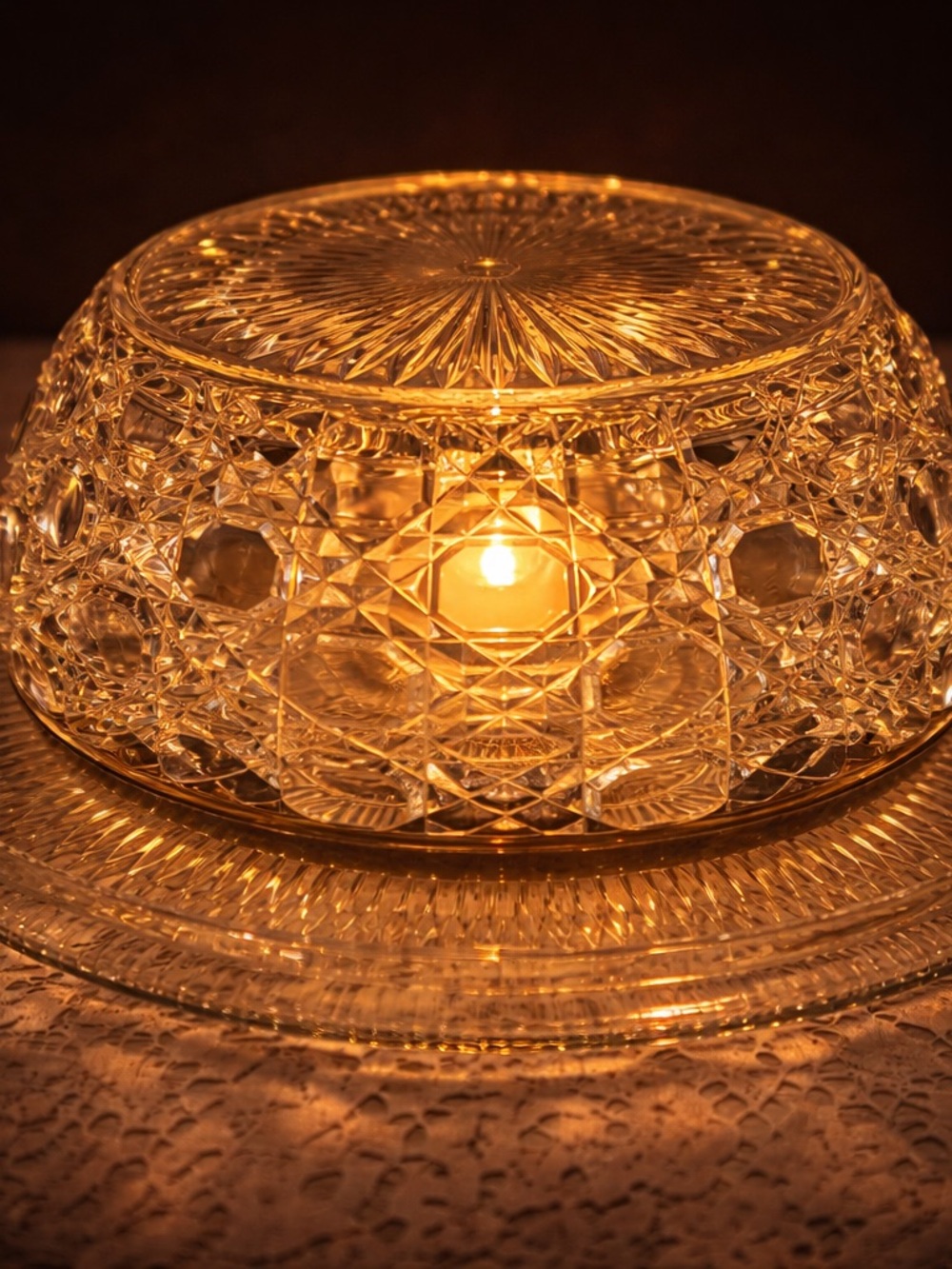 Oversized Glass Glow Centerpiece w/ Silver Rim & Footed Base Lamp